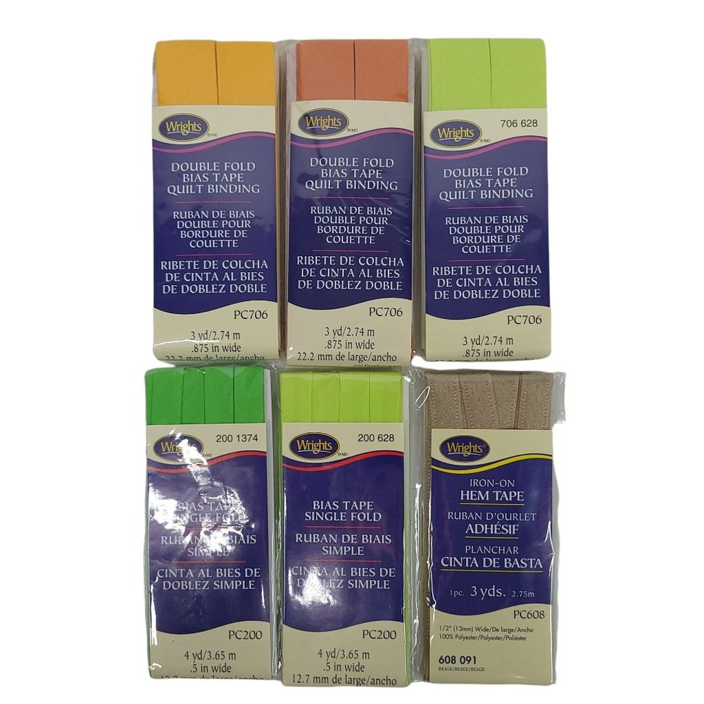 Wrights Bias Tape Single Double Fold Iron On Hem Tape Quilt Binding Bundle